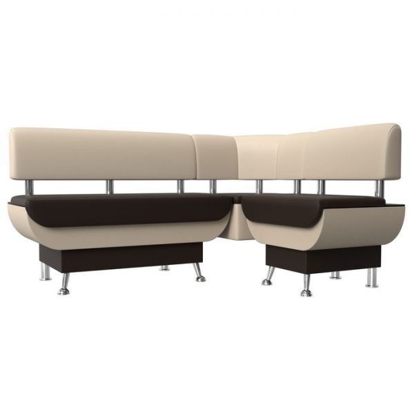 Кухонный угловой диван «Альфа», экокожа, цвет коричневый / бежевый