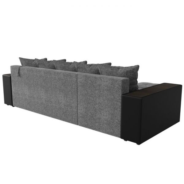 Угловой диван «Дубай», еврокнижка, правый угол, цвет серая рогожка / чёрная экокожа