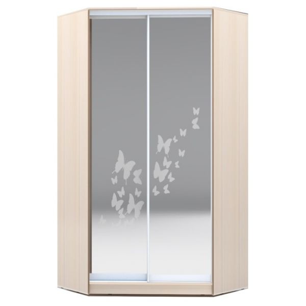 Угловой шкаф-купе Хит-У-23-4-66, 2300х1103х1103 Белый/Бабочки