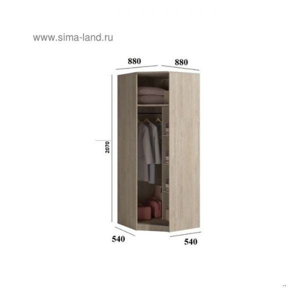 Шкаф угловой с зеркалом Светлана 2200х880х880 Дуб сонома/Белый