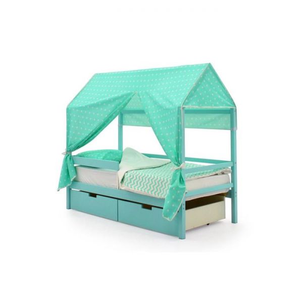 Крыша текстильная Бельмарко для кровати-домика Svogen звезды, фон мятный