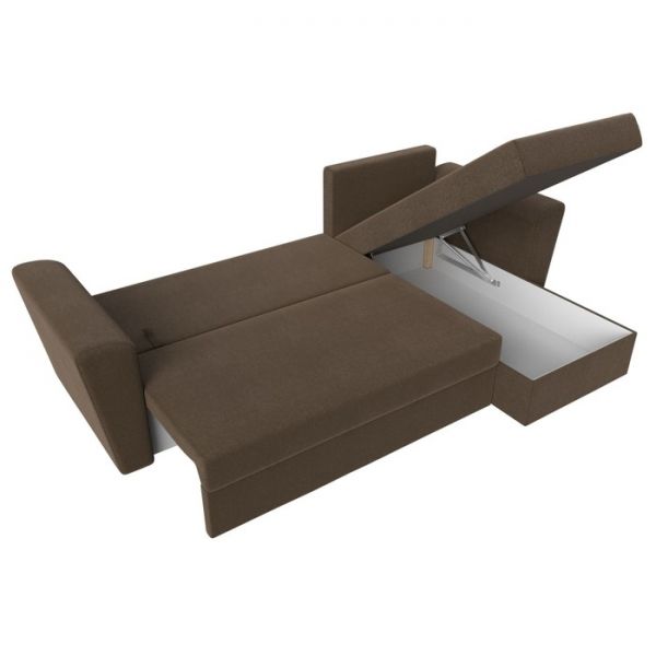 Угловой диван «Амстердам лайт», еврокнижка, правый угол, рогожка, цвет коричневый