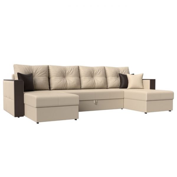 П-образный диван «Валенсия», механизм дельфин, рогожка, цвет серый