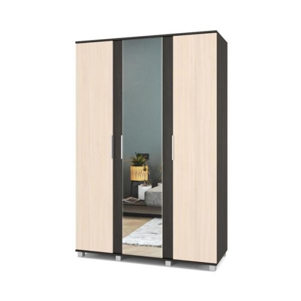 Шкаф Пандора-П32 520х1400х2100 трёхстворчатый с зеркалом Венге/дуб млечный