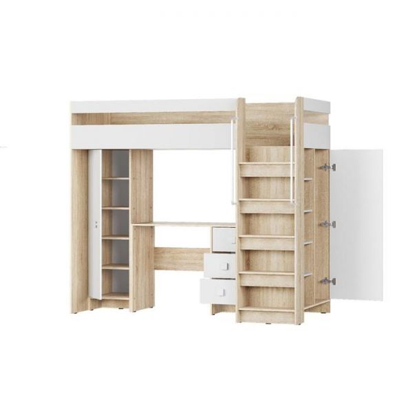 Кровать чердак с рабочим местом Д-3 2000*800 Белый/Дуб Сонома