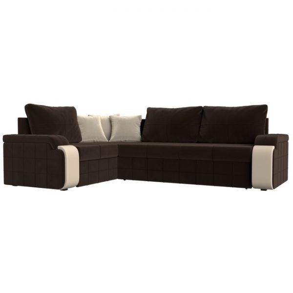 Угловой диван «Николь», механизм дельфин, микровельвет, правый угол, коричневый
