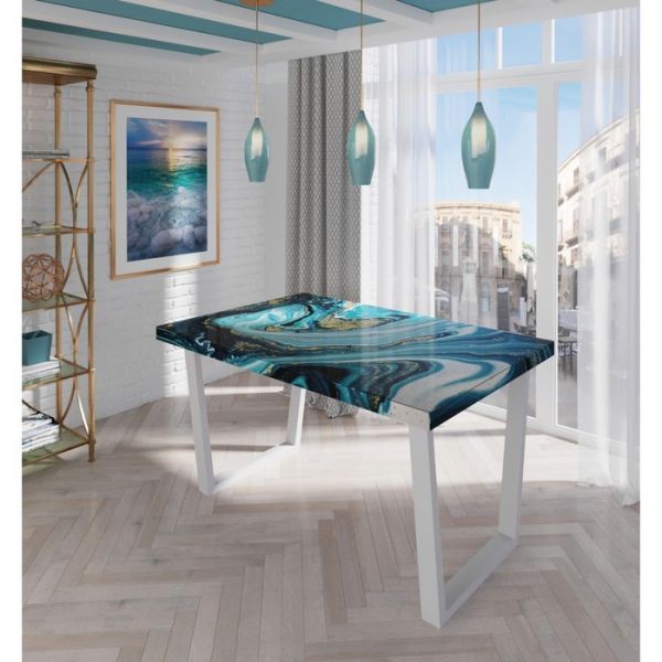 Обеденный стол «Квадро», 1200 ? 800 мм, опора «П» чёрная, фотопечать, цвет малахит