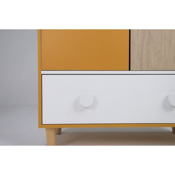 Шкаф 2-х створчатый с ящиком Манго-2 900х400х2000 белый/охра/палермо