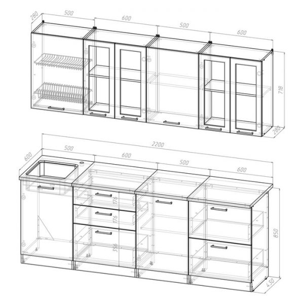 Кухонный гарнитур Маргарита компакт 2200