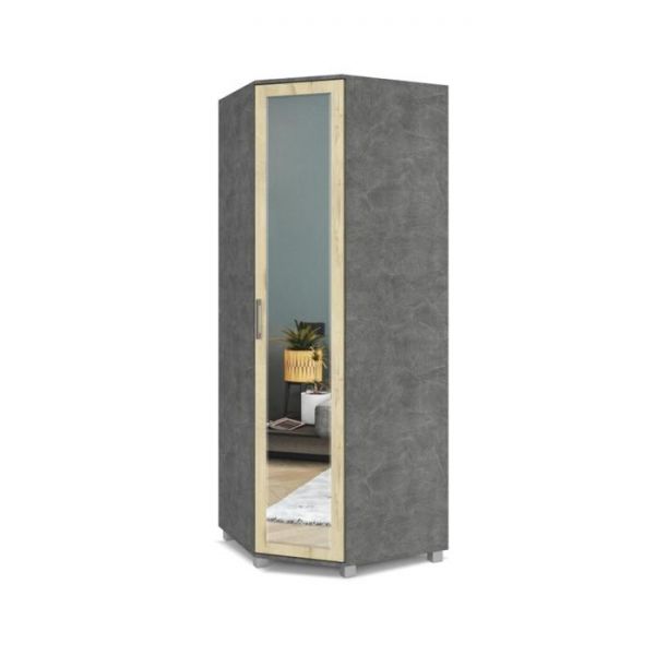 Шкаф Ева Е58 520х800х2100 угловой с зеркалом Камень темный/дуб ирландский