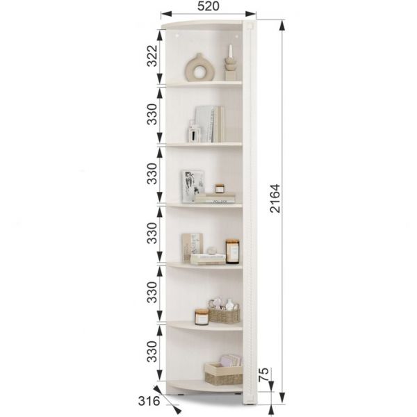 Стеллаж угловой «Азалия 6», 316 ? 520 ? 2164 мм, цвет бодега белая