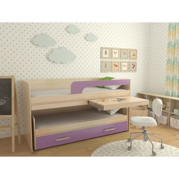 Кровать 2-х ярусная №16 1950х870х1100 дуб молочный/лиловый