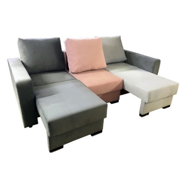 Диван трансформер "СТАР" ткань велюр серый / розовый / светло-серый