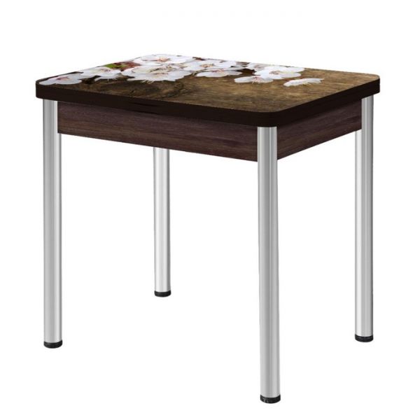 Стол поворотно-раскладной "Ника", Орхидея 3, покрытие стекло, подстолье белёный дуб