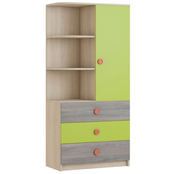 Шкаф-стеллаж «Пуговка», 804 ? 425 ? 1732 мм, левый, дуб сонома / вяз либерти тёмный / лайм
