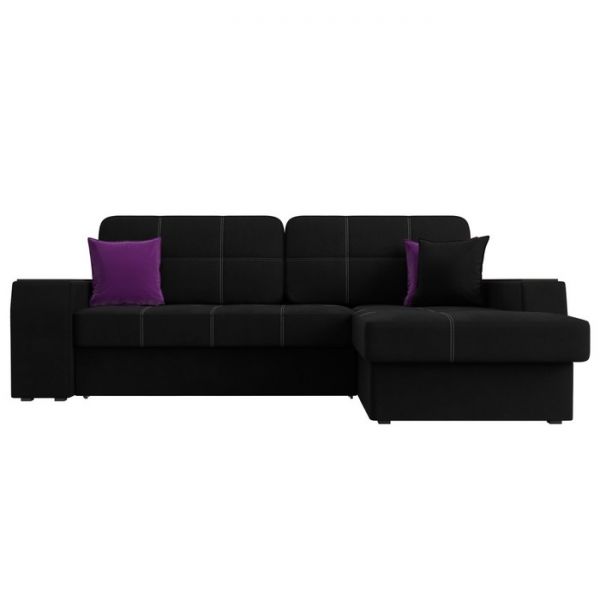 Угловой диван «Брюссель», механизм дельфин, микровельвет, цвет чёрный