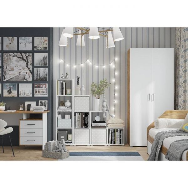 Стеллаж Лайт Бокс 3, 362х336х1074, Белый/Дуб золотой