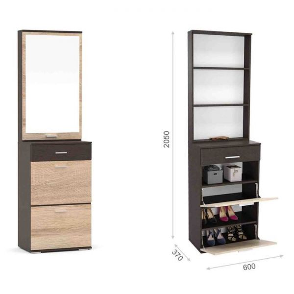 Прихожая «Виола», комод и зеркало, тумба, вешалка, шкаф, цвет венге / дуб сонома