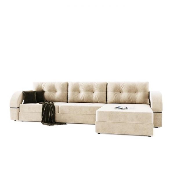 Угловой диван «Талисман 2», угол правый, пантограф, велюр, цвет селфи 01, подушки селфи 03