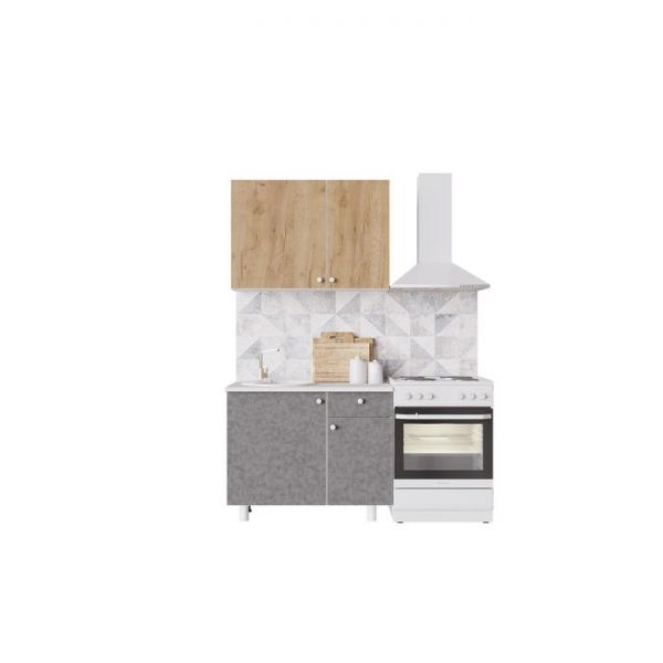 Кухонный гарнитур Поинт 1000, Бетон и золото фасад / Белый корпус