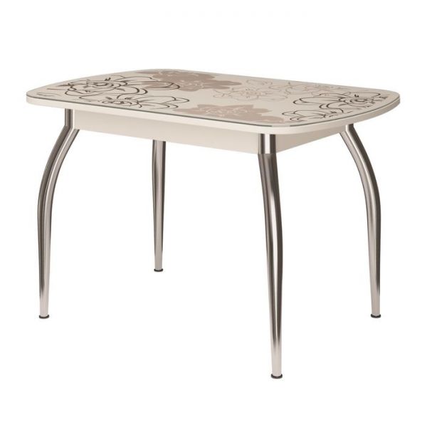 Стол овальный "Бостон" Ваниль, 900х600 мм, стекло фотопечать, опоры Триумф, хром