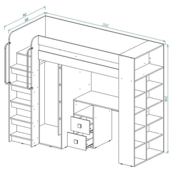Детский уголок Д-4,2000х800 корпус Белый/Розовый