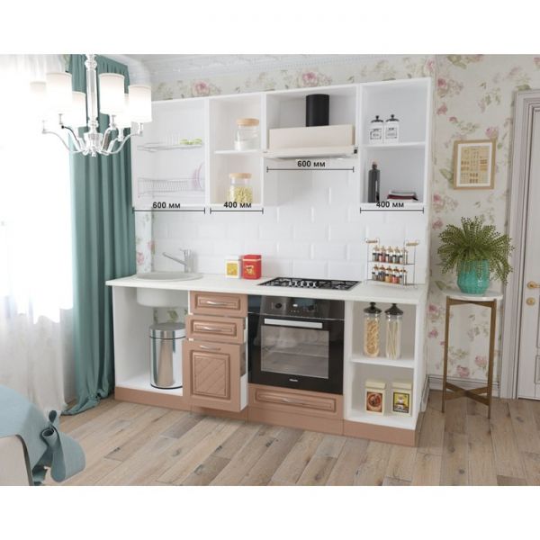 Кухонный гарнитур «Юлия», 2000 ? 600 мм, цвет лён светлый / лён тёмный