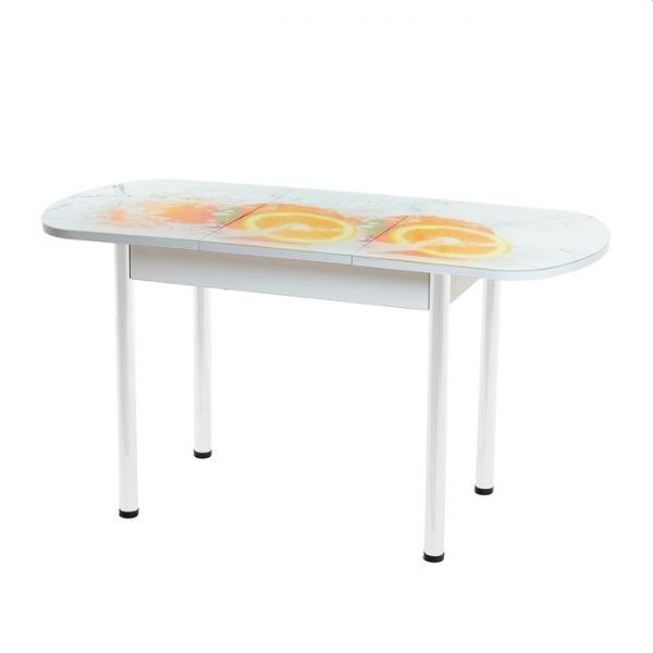 Стол раздвижной с фп Лайм 2 1100/1500х700х777 стол. Стекл./Пояс белый/прямые ноги