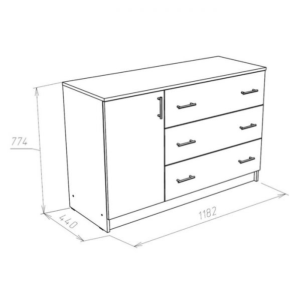 Комод 3 ящика с 1 дверью Лофт, Венге