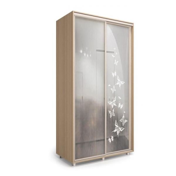 Шкаф-купе Дивный зеркало Бабочки Дуб сонома/Белый/Венге светлый 1600х600х2300