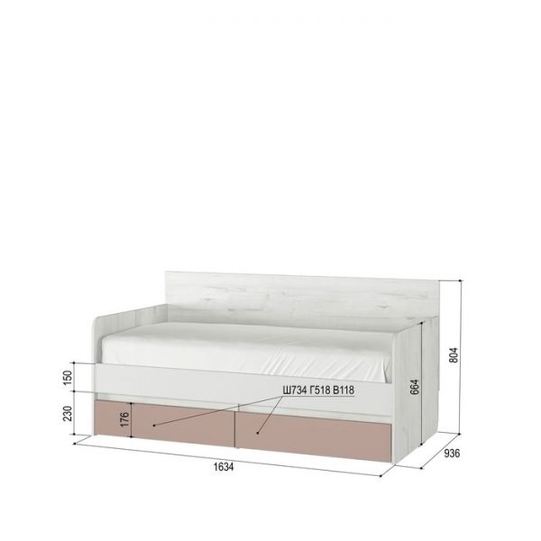 Кровать-тахта с подушками «Зефир № 800.4», 1600 ? 800 мм, цвет дуб эльза / мокко
