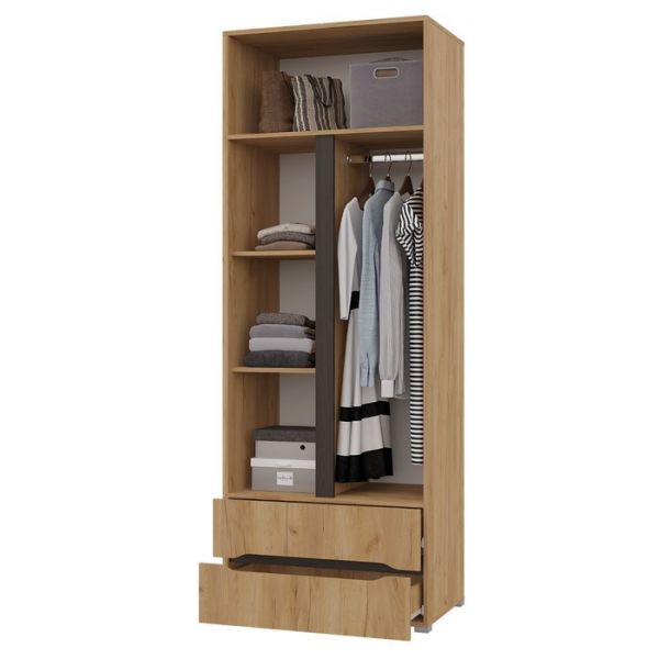 Шкаф 2х ств Вега с ящиками, 800х2200х520, Крафт золотой/Венге