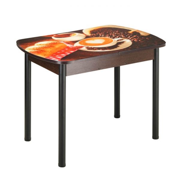 Стол раздвижной с ФП Кофе-3 1100/1500х700х777 стол. стекл/пояс Венге/прямые чёрные ноги