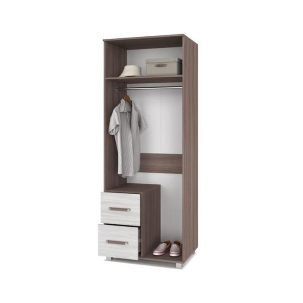 Шкаф Виора В24 520х800х2100 двухстворчатый с зеркалом и ящиком Шимо темный/светлый