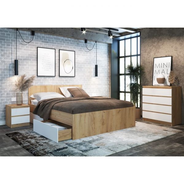 Кровать 1600 с ящиками и основанием Бетти, с/м 1600х2000, Дуб крафт золотой/Белый