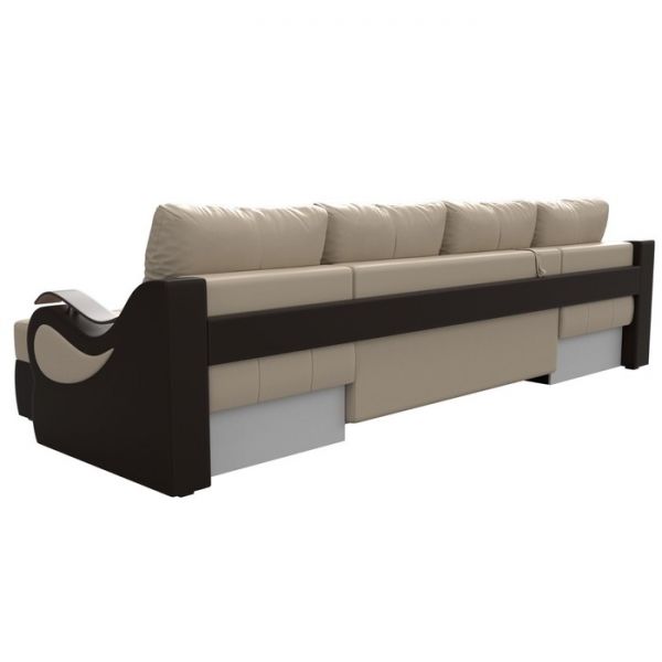 П-образный диван «Меркурий», механизм еврокнижка, экокожа, цвет бежевый / коричневый