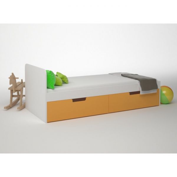 Кровать ДМ-К1-1-2, 1652 ? 600 ? 752 мм, 2 ящика, корпус белый, фасад синий