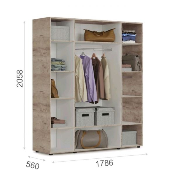 Шкаф «Джулия», 4х дверный с 4 зеркалами, 1786 ? 560 ? 2058 мм, цвет крафт серый