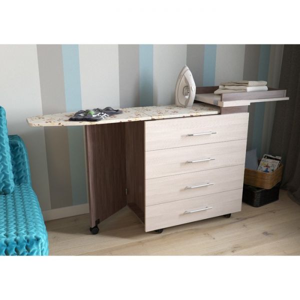 Комод с гладильной доской 750 (1 685) ? 425 ? 840 (905) мм, бодега тёмный/светлый