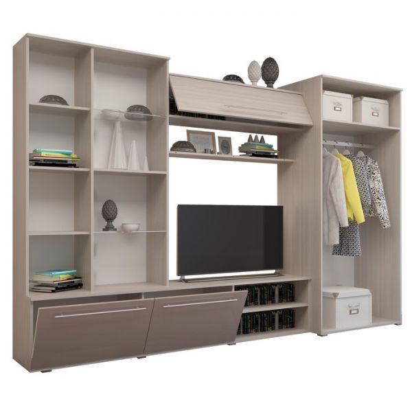 Гостиная «Монако», МДФ, цвет ясень шимо светлый, капучино глянец