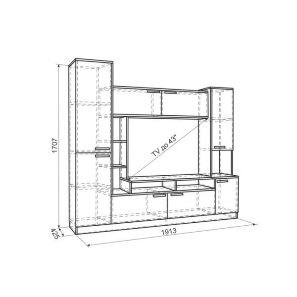Стенка-мини Токио, 1913х425х1707, Рэд фокс/Белый