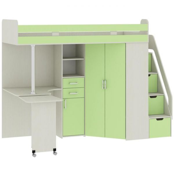 Кровать чердак  Карамель 77-03 2000х800 Сосна карелия/Зелёный