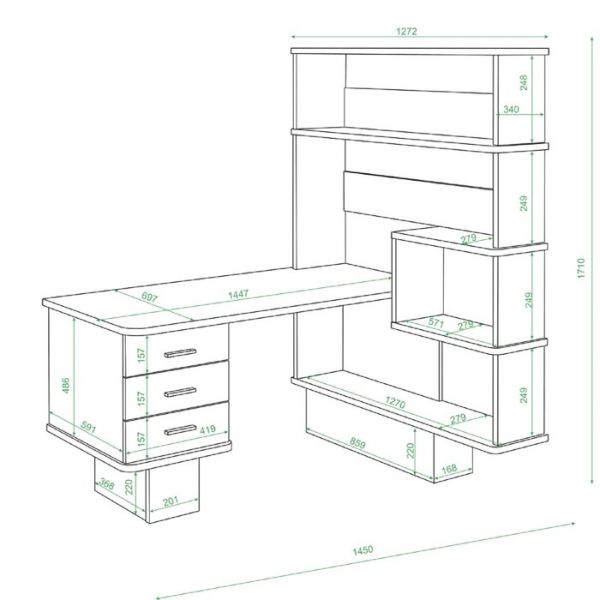 Стол компьютерный «СР 520», 1272 ? 1450 ? 1710 мм, левый, цвет венге