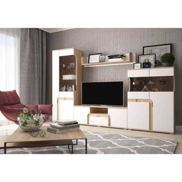 Гостиная «Марсель», 260 ? 36 ? 185 см МДФ, цвет сонома/белый глянец