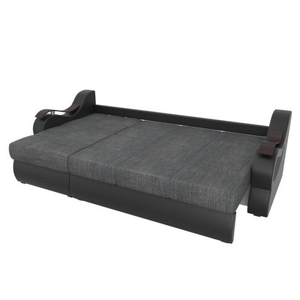 Угловой диван «Меркурий», еврокнижка, правый угол, серая рогожка/чёрная экокожа