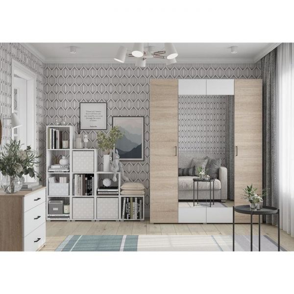 Шкаф 4х дверный с зеркалами Горизонт, 1800х570х2072, Дуб сонома/Белый