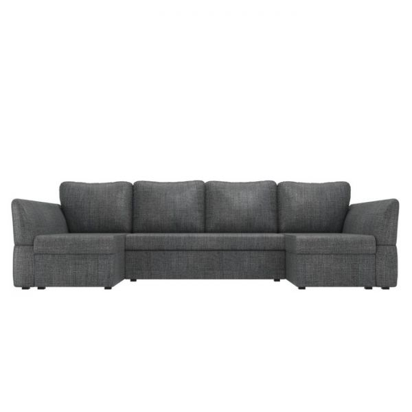 П-образный диван «Гесен», механизм дельфин, рогожка, цвет серый