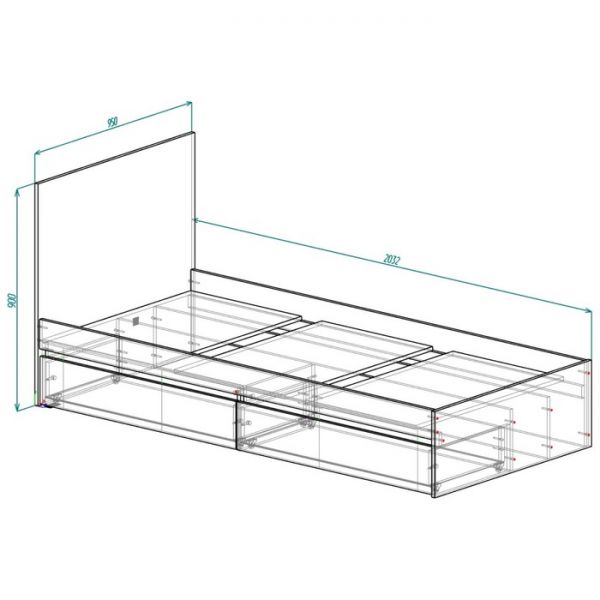 Кровать 900 с ящиками и основанием Мадера, с/м 900х2000, Белый