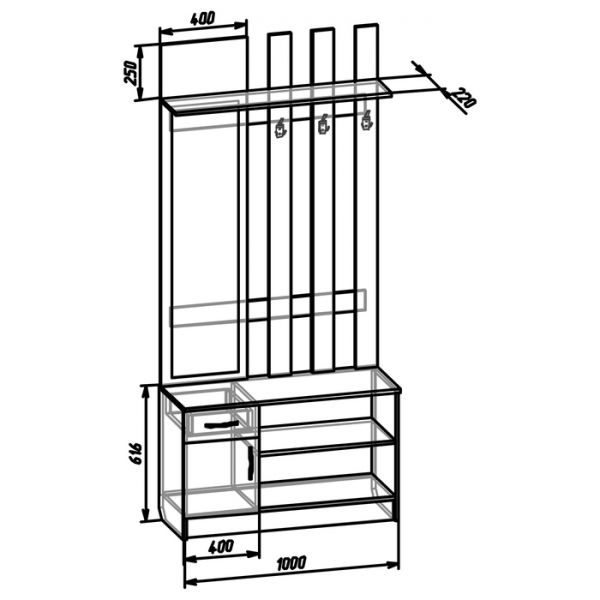 Прихожая 1000 ? 380 ? 2200, Дуб венге/Дуб молочный
