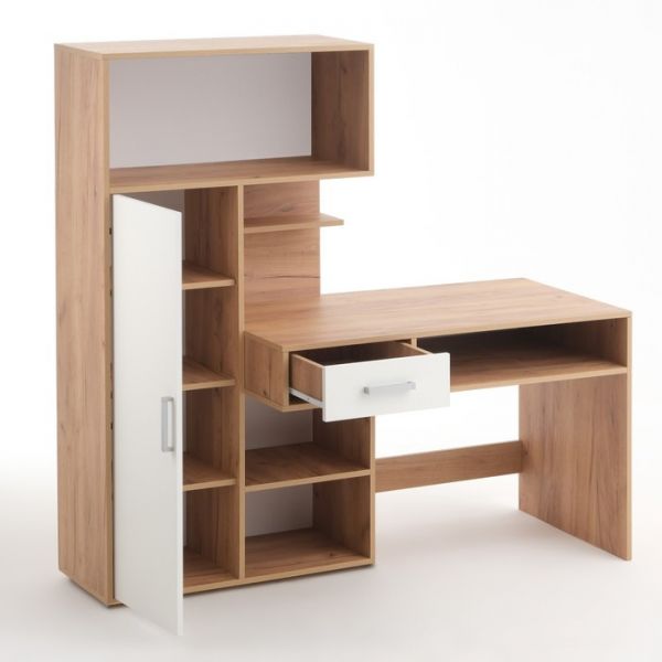 Стол компьютерный Эрнест-2, 1500х580х1493, Дуб крафт золотой/Белый